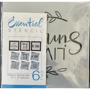 Essential Stencil Reuseable Positive Sayings 6 Pk Flexible Washable Strong 6”